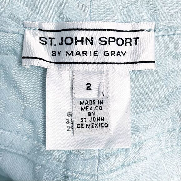 St. John Sport Aqua Blue Textured Pants Size 2 Straight Leg Logo Jacquard VTG - Picture 10 of 12